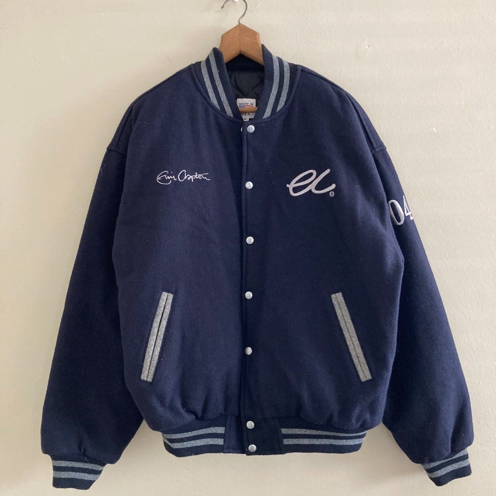 Rare Vintage 2004 Eric Clapton Crew Tour Bomber Jacket Navy - 100% Wool Mens Xl